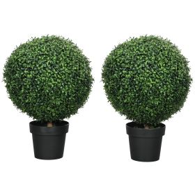 23.6" Set of 2 Artificial Topiary Trees, Boxwood Topiary Plants, Fake Plants in Pot, Indoor Outdoor Green