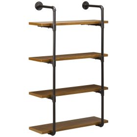 4-Tier Industrial Pipe Shelves Floating Wall Mounted Bookshelf, Metal Frame Display Rack, 1" Thickness Shelving Unit for Farmhouse, Kitchen, Bar