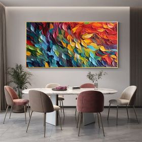 Handmade Oil Painting Original Colorful Feathers Oil Painting On Canvas Large Wall Art Abstract Colorful Painting Custom Painting Living room Hom (style: 01, size: 150X220cm)