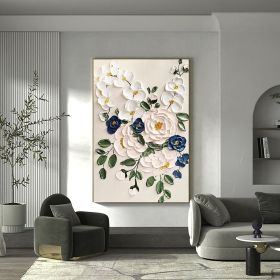 Hand Painted Oil Paintings Large Original Oil Painting White Flower Decor Abstract Wall Art Hand Paint Palette Knife Painting Heavy Textured Pain (style: 01, size: 150X220cm)