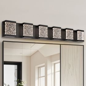 6 Lights Bathroom Light Fixtures,39-Inch Modern Bathroom LED Vanity Light Black,LED Crystal Glass Bathroom Light Fixtures Over Mirror (Numbers of Light: 6-Light)